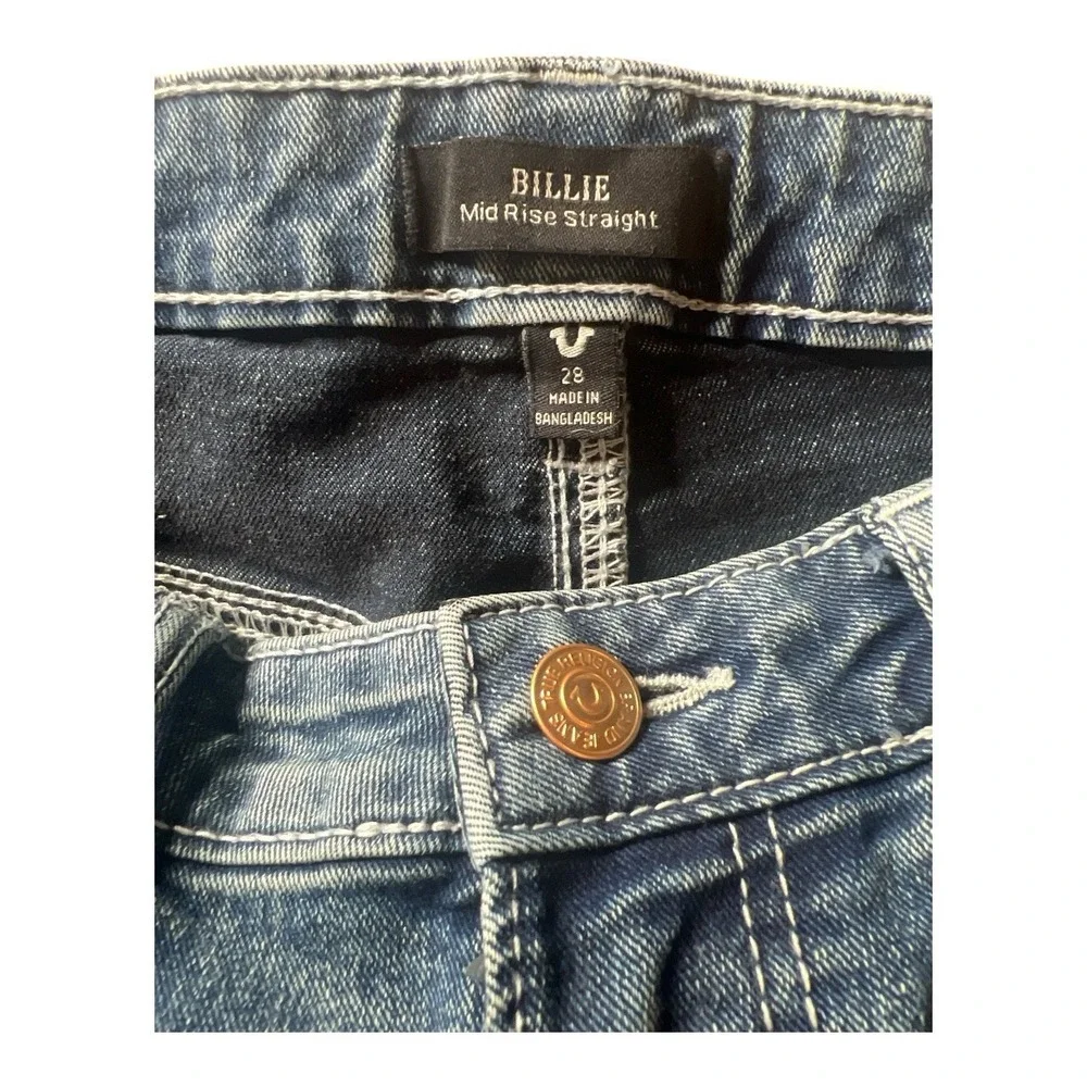 True Religion Billie Mid Rise Straight Jeans Women's 28 Medium Wash Stretch